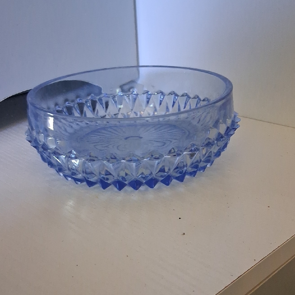 Blue Glass Bowl with Diamond Pattern